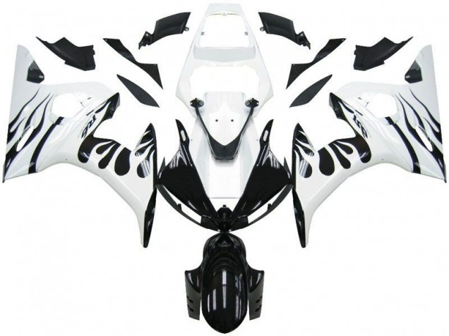 Carenado Yamaha R6 03-05 - Blanco Llama Negro Carenado Yamaha R6 03-05 - Blanco Llama Negro