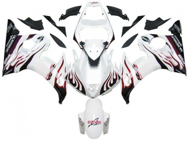 Carenado Yamaha R6 03-05 - Blanco Negro Rojo Llama Carenado Yamaha R6 03-05 - Blanco Negro Rojo Llama