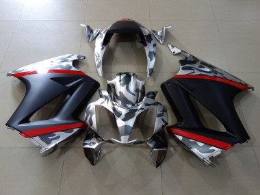 Carenados Moto Honda VFR 800 2002-2013 - Gris Camouflage Rojo Negro Mate