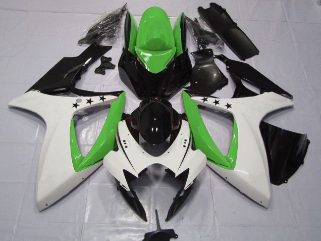 Carenados Moto Suzuki GSXR 600 / GSXR 750 2006-2007 - Verde Blanco Negro Brillante Estrella