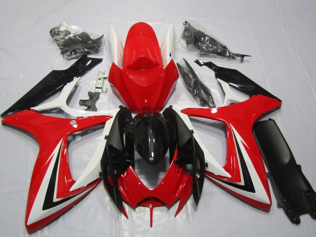 Carenados Moto Suzuki GSXR 600 / GSXR 750 2006-2007 - Blanco Rojo Negro Brillante Raya