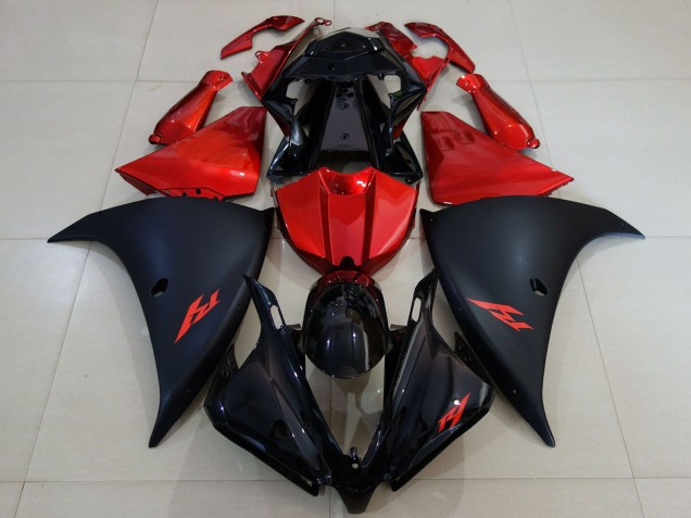 Carenado Moto Yamaha R1 2012-2014 - Negro Brillante Negro Mate Rojo