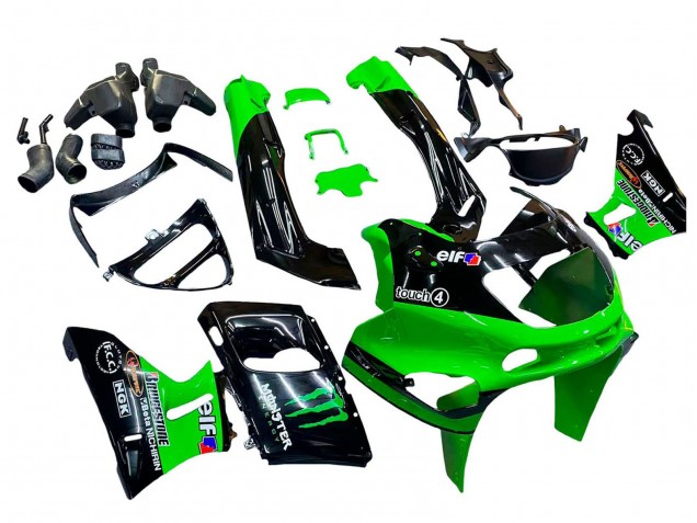 Carenados Moto Kawasaki ZZR400 1993-2007 - Verde Negro Brillante Verde Monstruo Elf Touch4 Bridgestone