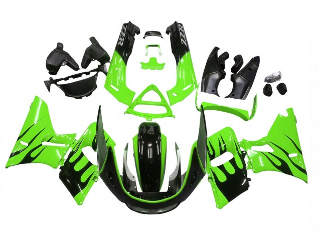 Carenados Moto Kawasaki ZZR400 1993-2007 - Verde Negro Brillante Llama