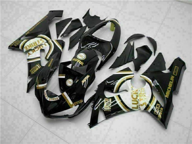 Carenados Moto Kawasaki ZX6R 2005-2006 - Negro Brillante Blanco Oro Lucky Strike
