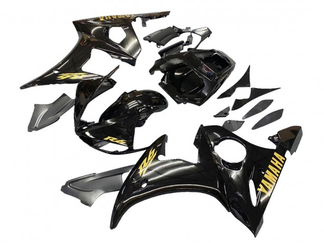 Carenados Moto Yamaha YZF R6 2003-2004 - Negro Brillante Oro Calcomanías