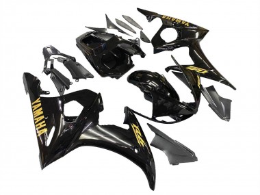 Carenados Moto Yamaha YZF R6S 2006-2009 - Negro Brillante Oro Calcomanías