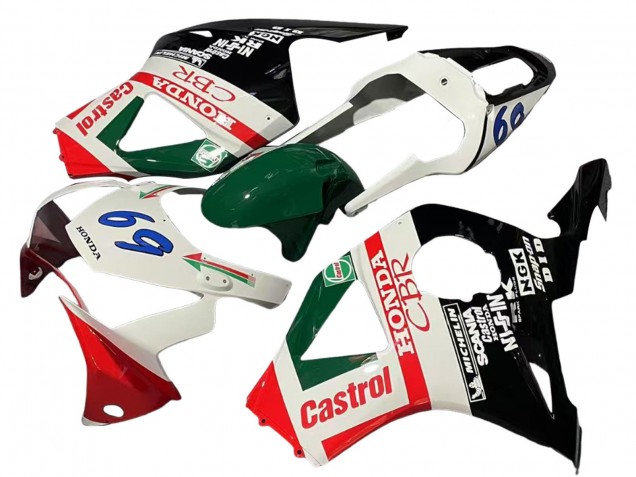 Carenados Moto Honda CBR900RR 954 2002-2003 - Blanco Rojo Verde Negro Brillante Castrol