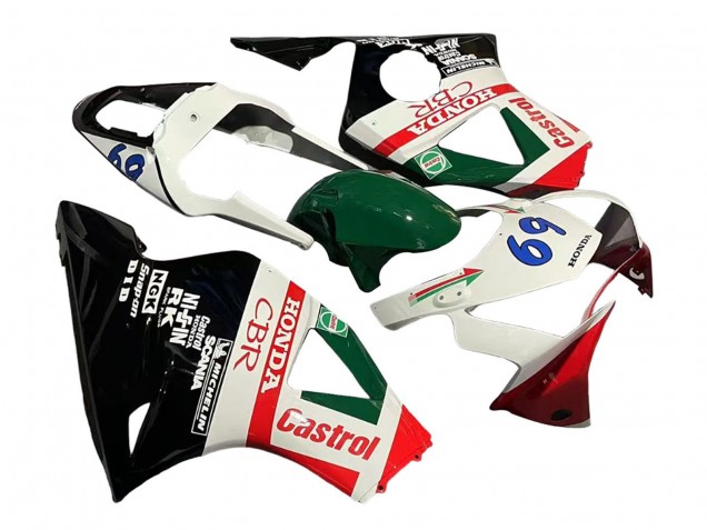 Carenados Moto Honda CBR900RR 954 2002-2003 - Blanco Rojo Verde Negro Brillante Castrol