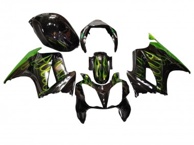 Carenados Moto Honda VFR 800 2002-2013 - Negro Brillante Verde Llama