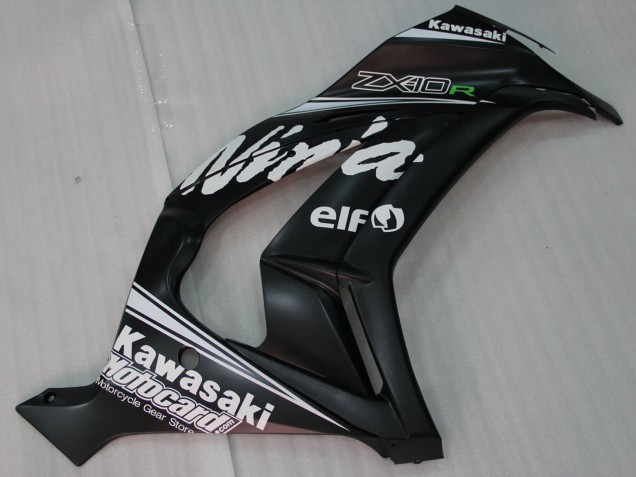Carenados Moto Kawasaki ZX10R 2011-2015 - Negro Brillante Blanco Elf Nieve Calcomanía