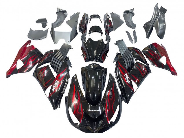 Kits Carenado Moto Kawasaki ZX14R ZZR1400 2006-2011 - Negro Brillante Rojo Llama