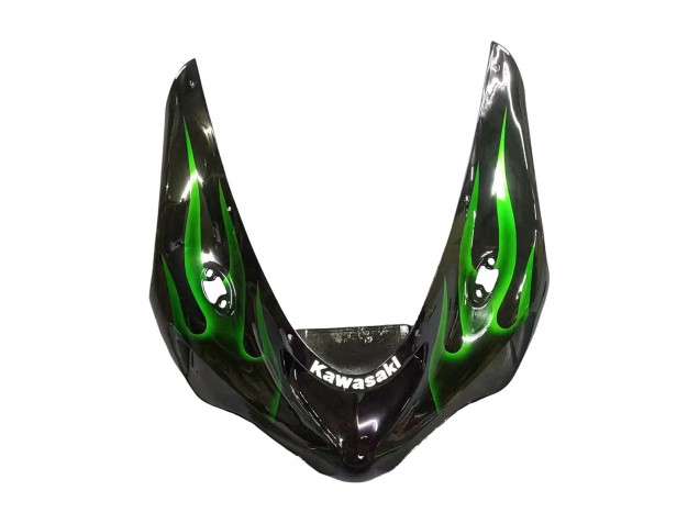 Carenado Moto Kawasaki ZX6R 2005-2006 - Negro Brillante Verde Llama