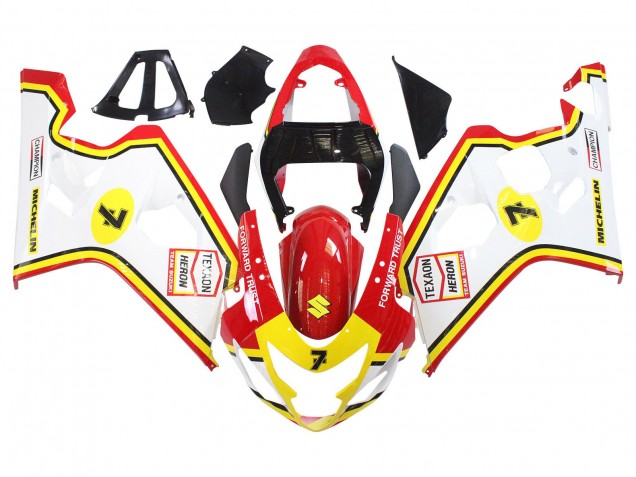 Carenados Moto Suzuki GSXR 600 / GSXR 750 2004-2005 - Blanco Rojo Amarillo Michelin Texaon Heron 7