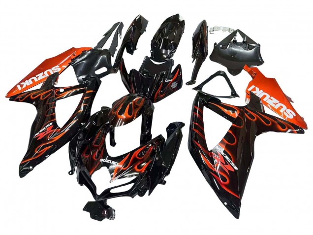 Carenados Moto Suzuki GSXR 600 / GSXR 750 2008-2010 - Negro Brillante Naranja Llama