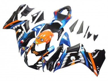 Carenados Moto Suzuki GSXR 600 / GSXR 750 2011-2024 - Azul Claro Naranja Negro Blanco Tiburón 46