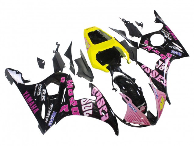 Carenados Moto Yamaha YZF R6S 2006-2009 - Amarillo Rosa Negro Brillante Rossi Repsol 46