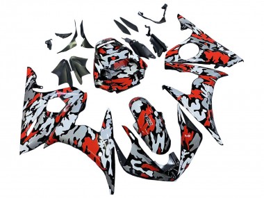 Carenados Moto Yamaha YZF R6 2003-2004 - Negro Rojo Gris Camouflage