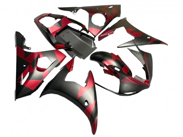 Carenados Moto Yamaha YZF 600 R6 2005 - Negro Mate Rojo Geométrico