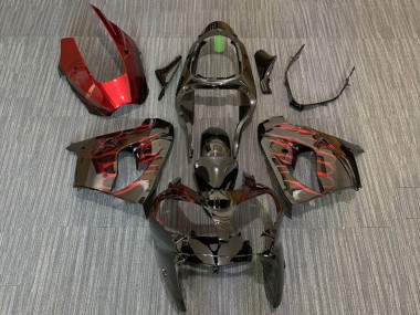 Carenados Moto Kawasaki ZX9R 2000-2001 - Negro Brillante Rojo Llama