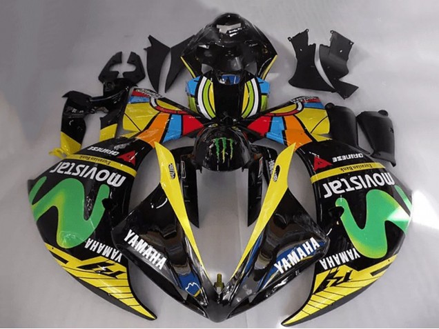 Carenados Moto Yamaha YZF R1 2012-2014 - Negro Brillante Amarillo Verde Blanco Azul MoviStar Monstruo
