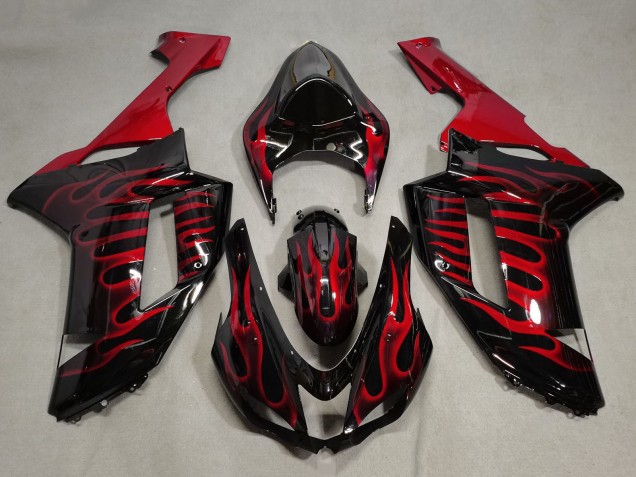 Carenados Moto Kawasaki ZX6R 2007-2008 - Negro Rojo Llama