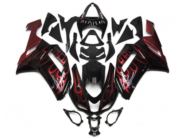 Carenados Moto Kawasaki ZX6R 2007-2008 - Negro Blanco Rojo Llama