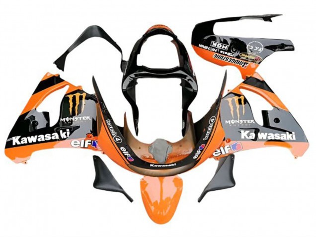 Carenados Moto Kawasaki ZX6R 2009-2012 - Naranja Negro Brillante Elf Monstruo
