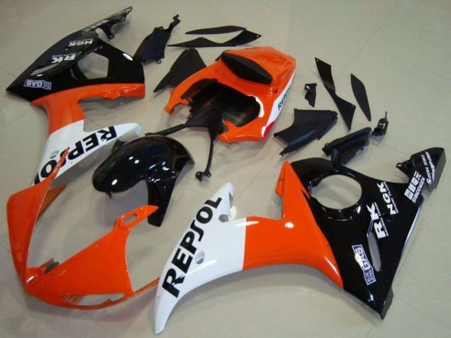 Carenado Moto Yamaha YZF R6 2003-2004 - Naranja Blanco Negro Brillante Repsol