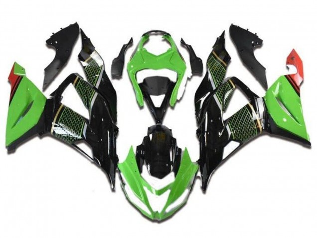 Carenados Moto Kawasaki ZX6R 2013-2018 - Verde Negro Rojo Honeycomb
