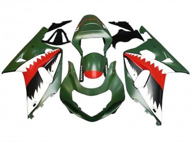 Carenados Moto Suzuki GSXR 600 / GSXR 750 2001-2003 - Verde Militar Mate Blanco Rojo Tiburón
