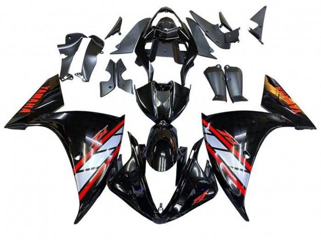 Carenados Moto Yamaha YZF 1000 R1 2012-2014 - Negro Brillante Plata Rojo Raya