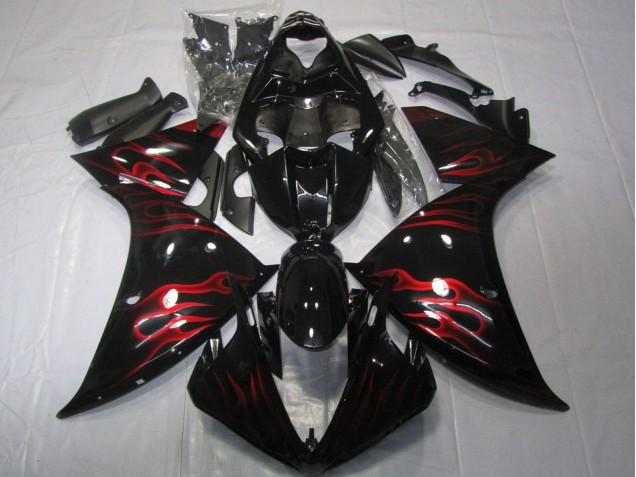 Carenados Moto Yamaha YZF 1000 R1 2012-2014 - Negro Brillante Rojo Llama