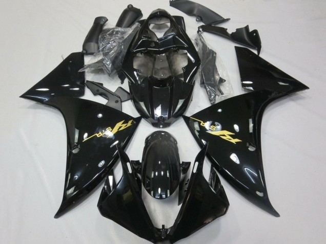 Carenados Moto Yamaha YZF 1000 R1 2012-2014 - Negro Brillante Oro Calcomanías