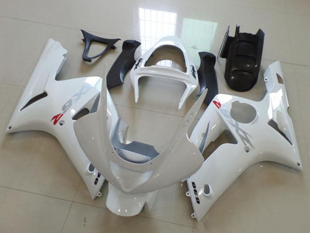 Carenados Moto Kawasaki ZX6R 2003-2004 - Blanco Plata Calcomanías