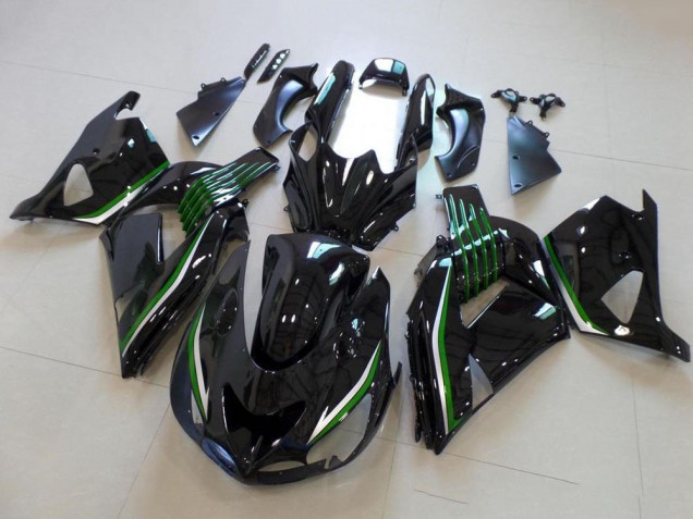 Carenados Moto Kawasaki ZX14R ZZR1400 2006-2011 - Negro Brillante Verde Línea