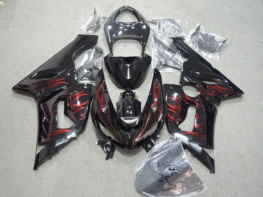Carenados Moto Kawasaki ZX6R 2005-2006 - Negro Brillante Rojo Llama