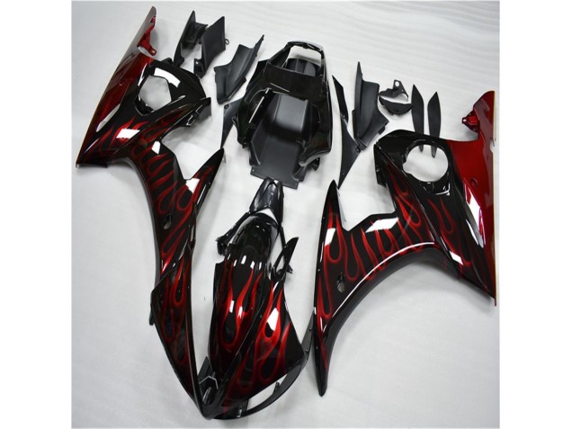 Plástico Yamaha R6 03-05 - Negro Rojo Llama