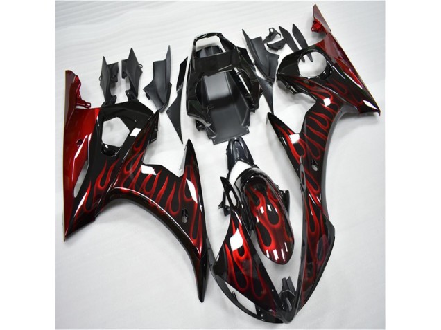 Plástico Yamaha R6 03-05 - Negro Rojo Llama