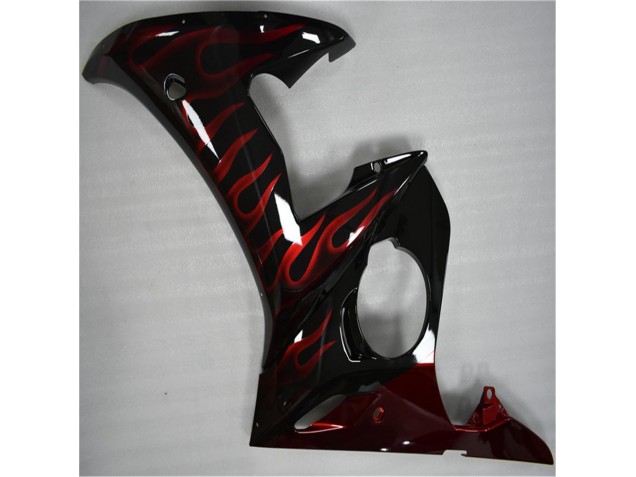 Plástico Yamaha R6 03-05 - Negro Rojo Llama